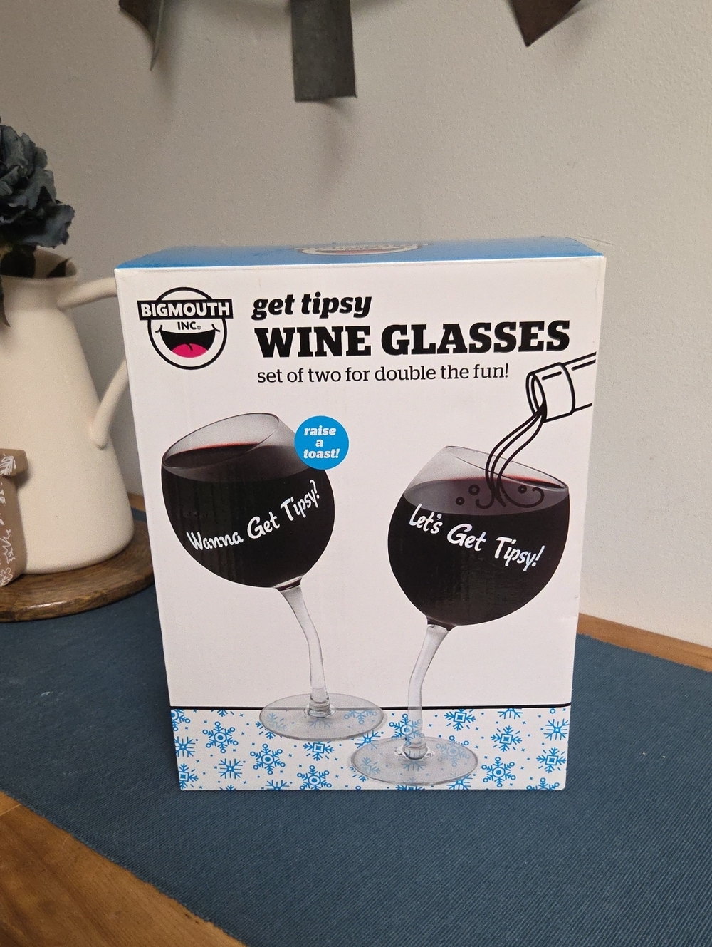 Get Tipsy Wine Glasses - Black Print (Set of 2), Big Mouth Inc